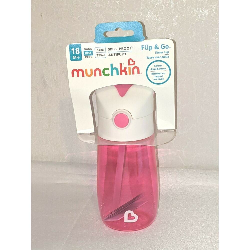 Munchkin 12 oz Spill-Proof Flip & Go Straw Cup Pink